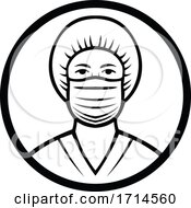 Poster, Art Print Of Nurse Wearing Surgical Mask Black And White