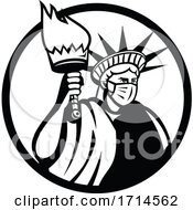 Statue Of Liberty Holding A Torch And Wearing A Covid Face Mask Black And White by patrimonio