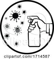 Hand Spraying Disinfectant On Virus Black And White