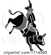 Poster, Art Print Of Red Rodeo Cowboy Bull Rider Retro