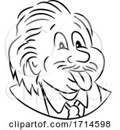 Albert Einstein Sticking Tongue Out Cartoon Black And White by patrimonio
