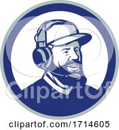 Poster, Art Print Of Coach With Beard Wearing A Headset