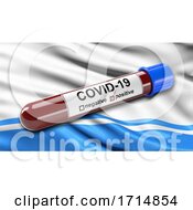 Poster, Art Print Of Flag Of The Altai Republic Waving In The Wind With A Positive Covid 19 Blood Test Tube