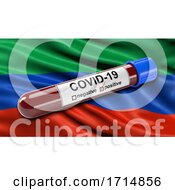 Poster, Art Print Of Flag Of The Republic Of Dagestan Waving In The Wind With A Positive Covid 19 Blood Test Tube