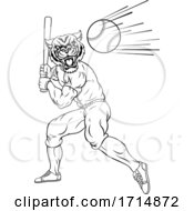 Poster, Art Print Of Tiger Baseball Player Mascot Swinging Bat At Ball