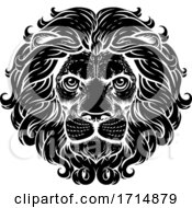 Lion Leo Fierce Lions Head Woodcut Animal Icon by AtStockIllustration