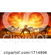 Poster, Art Print Of Running Horses Silhouette Herd Background