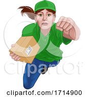 Poster, Art Print Of Courier Delivery Superhero Delivering Package Box