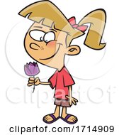 Cartoon Girl Holding A Tulip