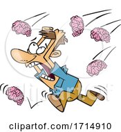 Cartoon Man Running In A Brain Storm