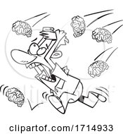 Poster, Art Print Of Cartoon Black And White Man Running In A Brain Storm
