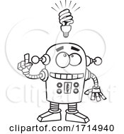 Poster, Art Print Of Cartoon Black And White Robot With An Idea
