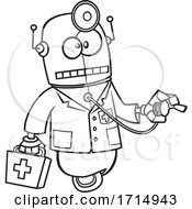 Poster, Art Print Of Cartoon Black And White First Aid Robot
