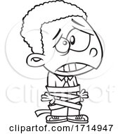 Cartoon Black And White Business Kid Tied Up In Red Tape