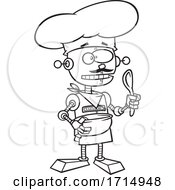 Poster, Art Print Of Cartoon Black And White Robot Chef