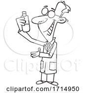 Poster, Art Print Of Cartoon Black And White Researching Scientist