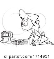 Cartoon Black And White Woman Scrubbing The Floor On Her Knees