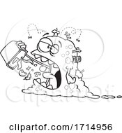 Cartoon Black And White Monster Eating Garbage by toonaday