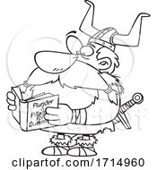 Poster, Art Print Of Cartoon Black And White Viking Reading A Book