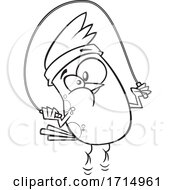 Poster, Art Print Of Cartoon Black And White Bird Working Out With A Jump Rope