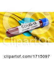 Poster, Art Print Of Flag Of The Republic Of Kalmykia Waving In The Wind With A Positive Covid 19 Blood Test Tube