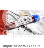 Poster, Art Print Of Flag Of The Mari El Republic Waving In The Wind With A Positive Covid 19 Blood Test Tube