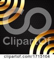 Poster, Art Print Of Abstract Background With Gold Metal Circles On Hexagonal Design