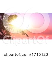 Poster, Art Print Of Summer Banner Design With Palm Tree Leaves Silhouette