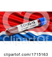 Poster, Art Print Of Flag Of Amur Oblast Waving In The Wind With A Positive Covid 19 Blood Test Tube