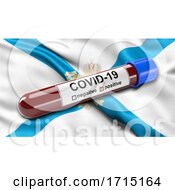 Poster, Art Print Of Flag Of Arkhangelsk Oblast Waving In The Wind With A Positive Covid 19 Blood Test Tube