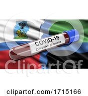 Poster, Art Print Of Flag Of Belgorod Oblast Waving In The Wind With A Positive Covid 19 Blood Test Tube