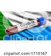 Poster, Art Print Of Flag Of Khabarovsk Krai Waving In The Wind With A Positive Covid 19 Blood Test Tube