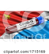 Poster, Art Print Of Flag Of Primorsky Krai Waving In The Wind With A Positive Covid 19 Blood Test Tube