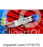 Poster, Art Print Of Flag Of Altai Krai Waving In The Wind With A Positive Covid 19 Blood Test Tube