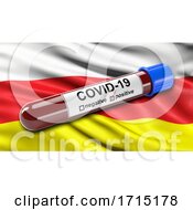 Poster, Art Print Of Flag Of The Republic Of North Ossetia Alania Waving In The Wind With A Positive Covid-19 Blood Test Tube