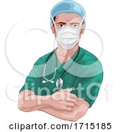 Nurse Or Doctor In Scrubs And Surgical Mask PPE