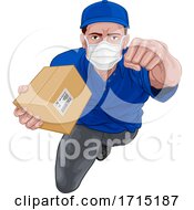 Poster, Art Print Of Courier Superhero Delivering Package Parcel Box