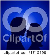 Poster, Art Print Of Couple Profile Silhouette Over Blue Background