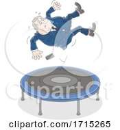 Fat Businessman Jumping On A Trampoline