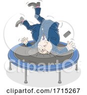 Fat Businessman Jumping On A Trampoline