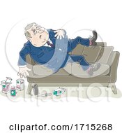 Poster, Art Print Of Fat Businessman On A Couch With Medicine On The Floor