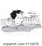 Cartoon Grayscale Man Stuck In A Rut