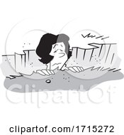 Cartoon Grayscale Woman Stuck In A Rut