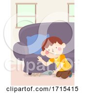 Poster, Art Print Of Kid Boy Clean Hand Vacuum Floor Illustration