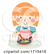 Kid Girl Cook Scrambled Egg Illustration