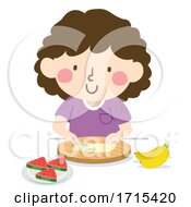Kid Girl Slice Fruits Illustration