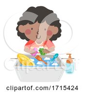 Poster, Art Print Of Kid Girl Dish Washing Toys Illustration