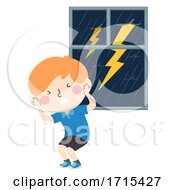 Poster, Art Print Of Kid Boy Afraid Lightning Illustration