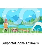 Poster, Art Print Of Teen Girl Sit Watch Forest Scenery Camping
