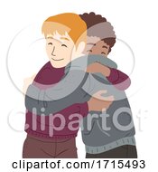 Teen Guys Friends Hug Illustration